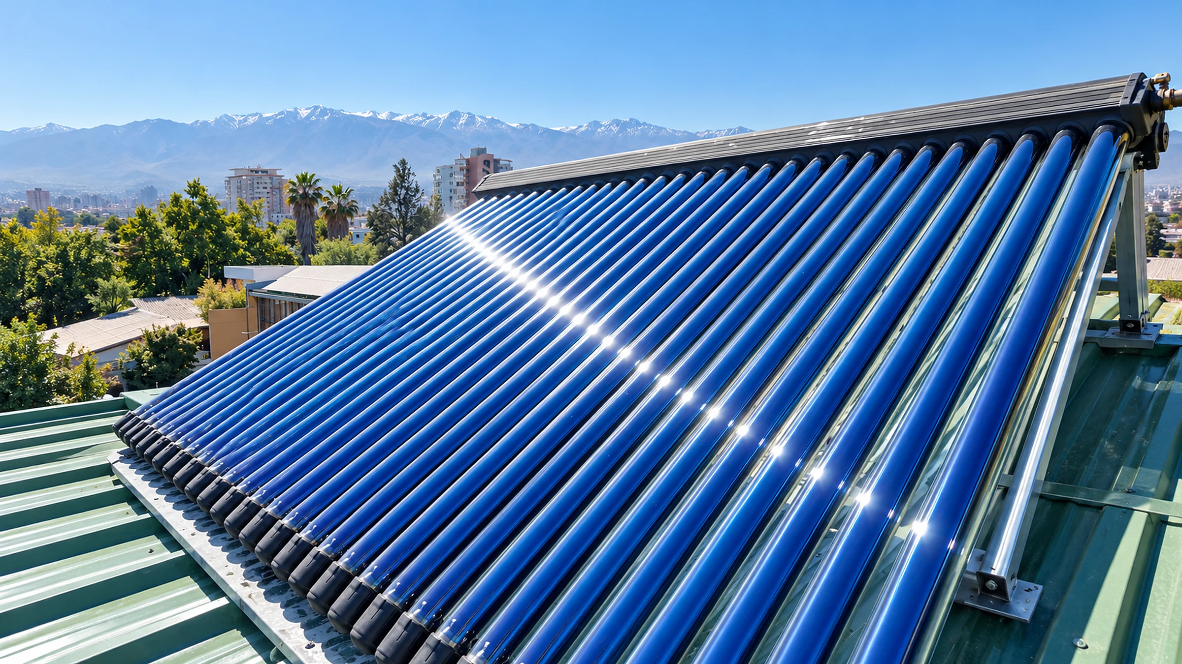 Colectores solares de tubos evacuados KHONE instalados por Emergia en Santiago